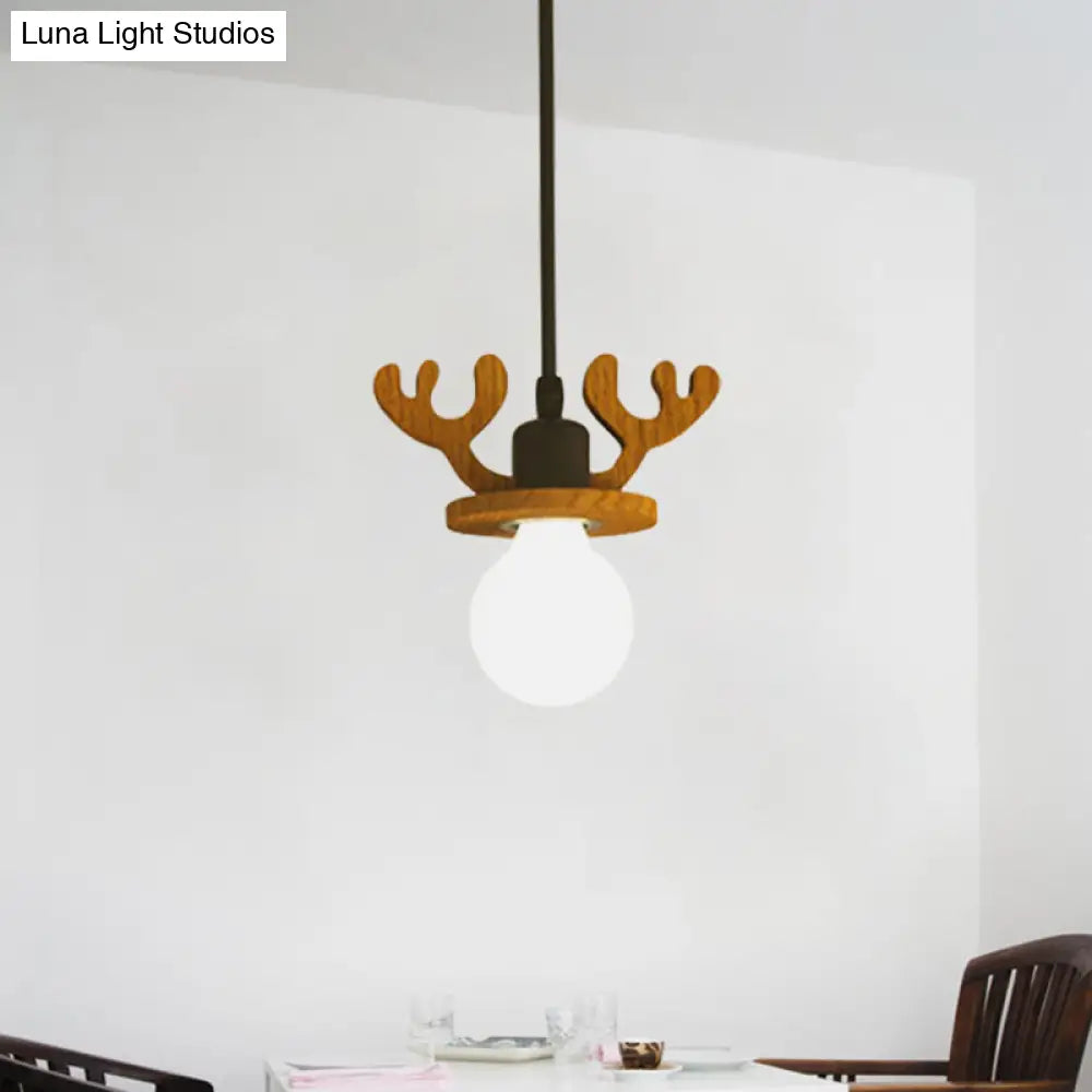 Black Iron Macaroon Antler Ceiling Pendant Light Fixture - 1 Bulb Suspended With Or Without Shade