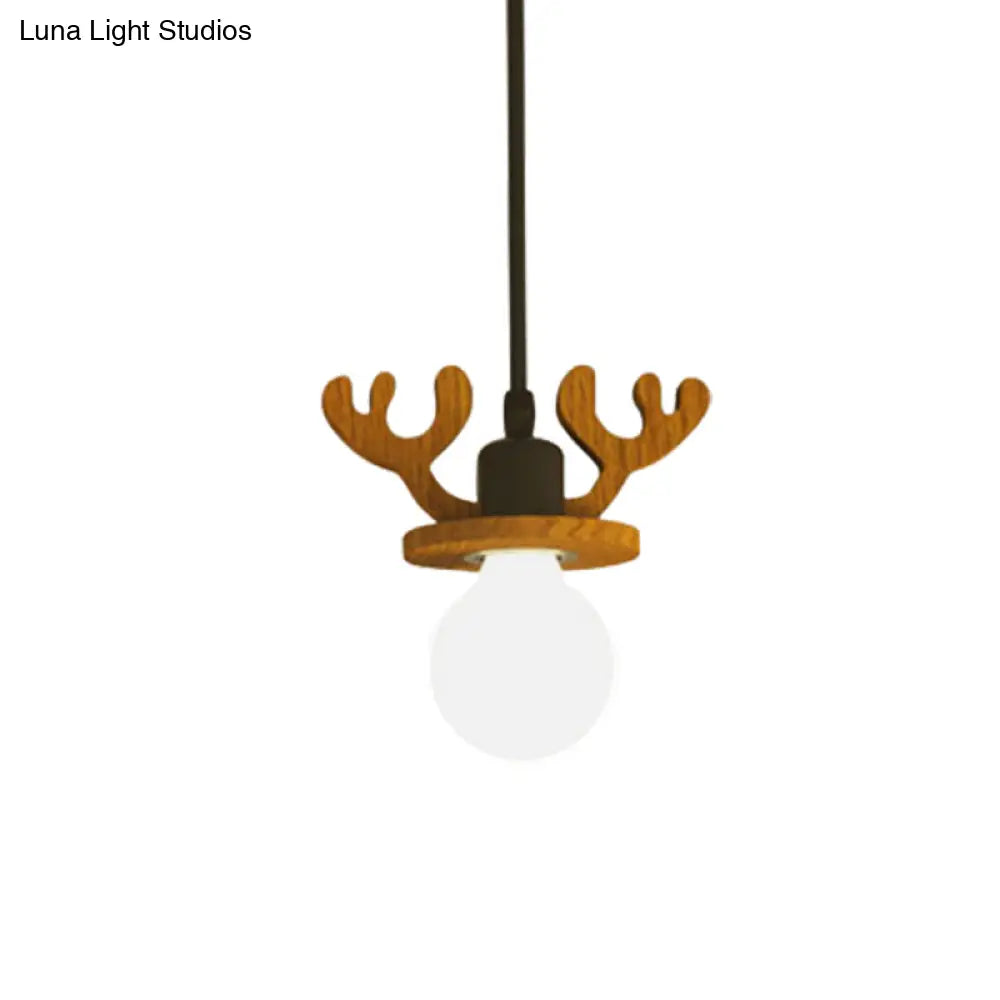 Black Iron Macaroon Antler Ceiling Pendant Light Fixture - 1 Bulb Suspended With Or Without Shade