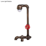 Black Iron Pipe Table Lamp - Farmhouse Style 1-Light Living Room Night Light With Valve Deco
