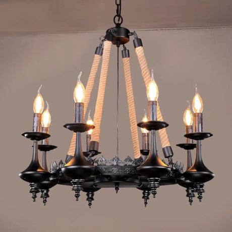 Black Iron Retro Candelabra Chandelier Light For Dining Room Suspension 8 /