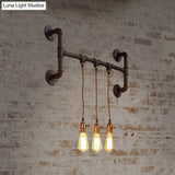 Black Iron Wall Mount Light Fixture With 3-Piped Lights