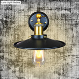 Black Iron Wall Sconce With Flared Shade - 1-Light Industrial Lighting Fixture
