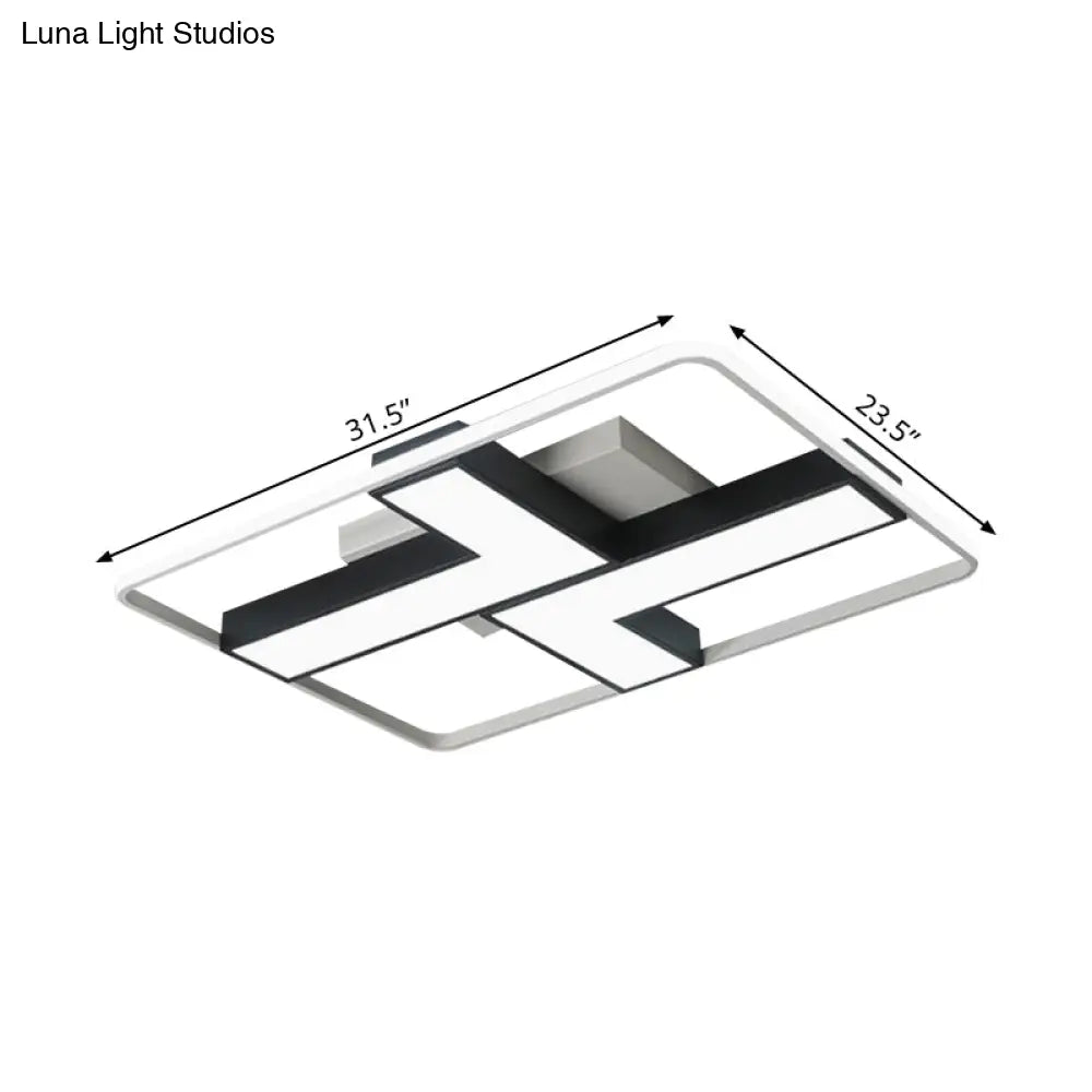 Black L Shaped Led Ceiling Mount Light Fixture For Study Room In Warm/White 19’/24.5’/31.5’ W