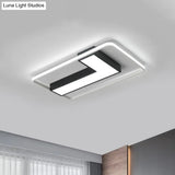 Black L Shaped Led Ceiling Mount Light Fixture For Study Room In Warm/White 19’/24.5’/31.5’ W