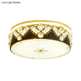Black Led Ceiling Flush Mount Lamp With Hand-Cut Crystal And Contemporary Style