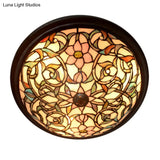 Black - Led Ceiling Flush Mount - Tiffany Cut Glass Swirl Flower Lighting