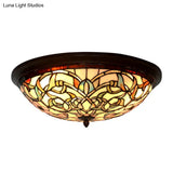Black - Led Ceiling Flush Mount - Tiffany Cut Glass Swirl Flower Lighting