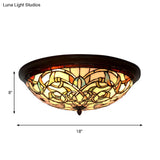 Black - Led Ceiling Flush Mount - Tiffany Cut Glass Swirl Flower Lighting