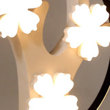 Black Led Flush Mount Ceiling Light With Blossom Decoration - Simple Style Wide Acrylic Ring