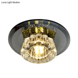Black Led Flush-Mount Light Fixture With Faceted Glass Bowl - Sleek Ceiling