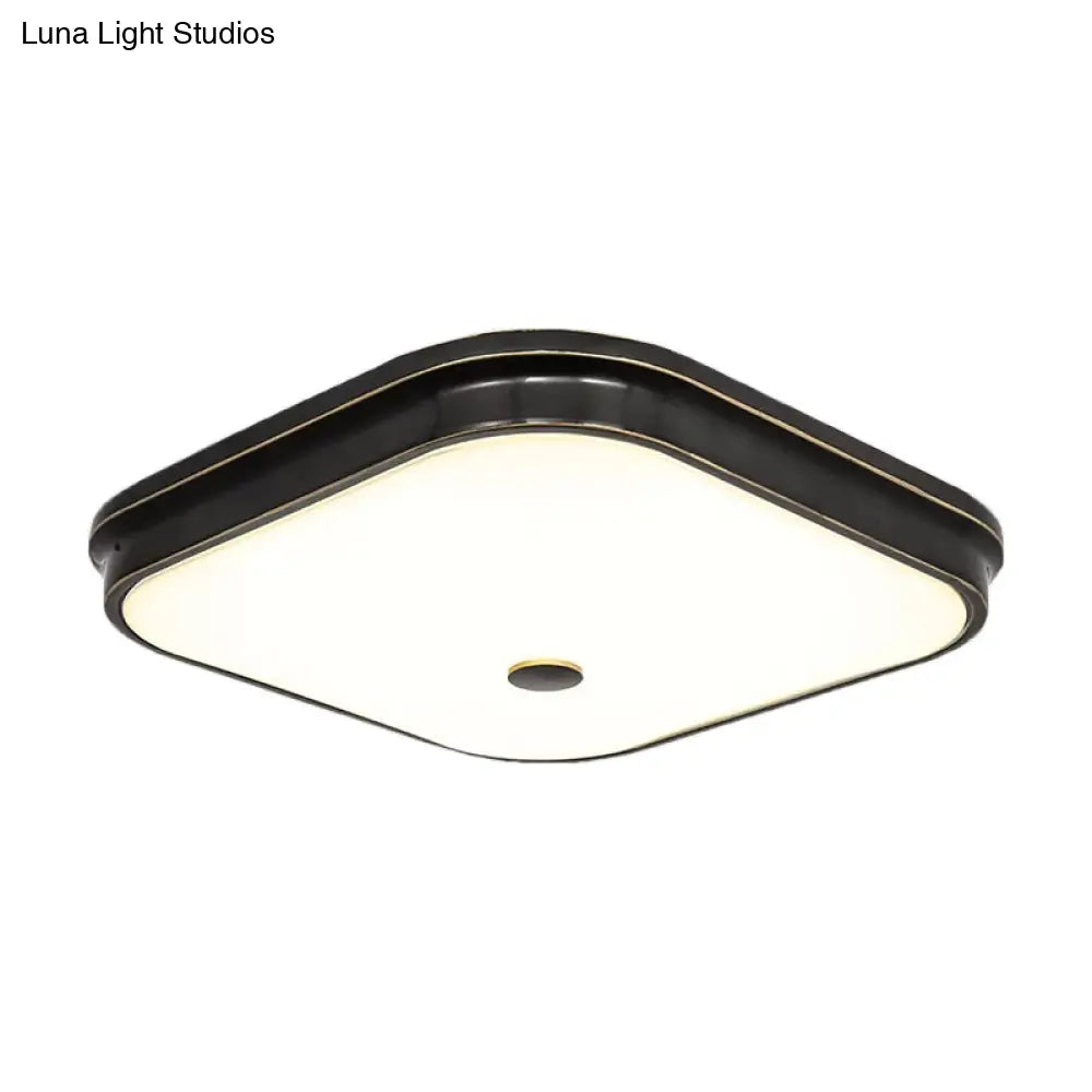 Black Led Flushmount Lighting With Countryside Cream Glass - Square Design Various Width Options