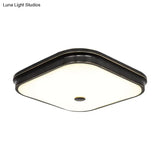 Black Led Flushmount Lighting With Countryside Cream Glass - Square Design Various Width Options