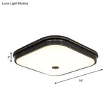 Black Led Flushmount Lighting With Countryside Cream Glass - Square Design Various Width Options