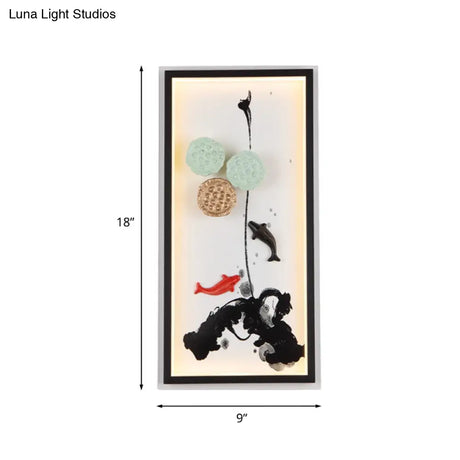 Black Lotus Seed Metal Mural Lamp Led Wall Light Sconce - Asia Carp Theme Ideal For Hotels