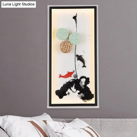 Black Lotus Seed Metal Mural Lamp Led Wall Light Sconce - Asia Carp Theme Ideal For Hotels
