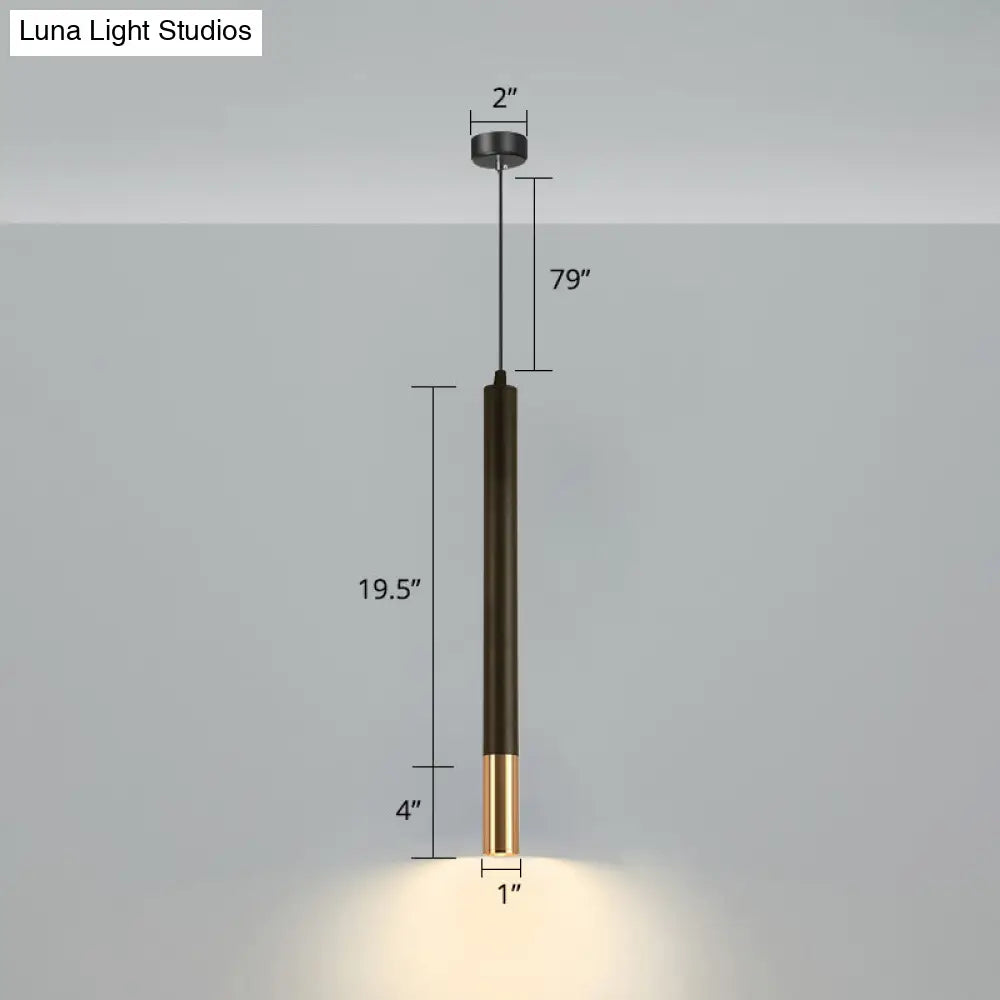 Black Metal Bedside Pendant Light: Simplicity Tube Led Suspension Lamp