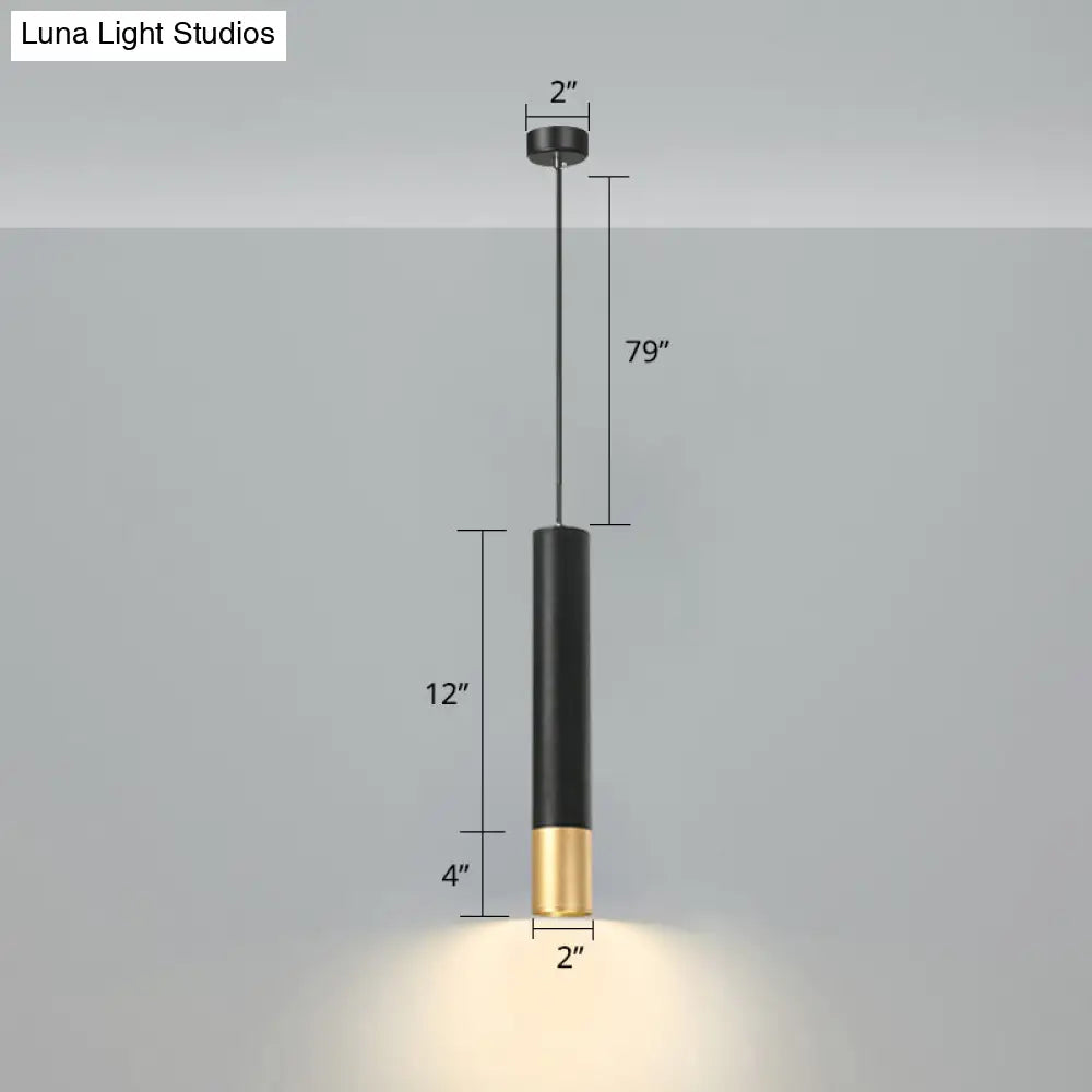 Black Metal Bedside Pendant Light: Simplicity Tube Led Suspension Lamp