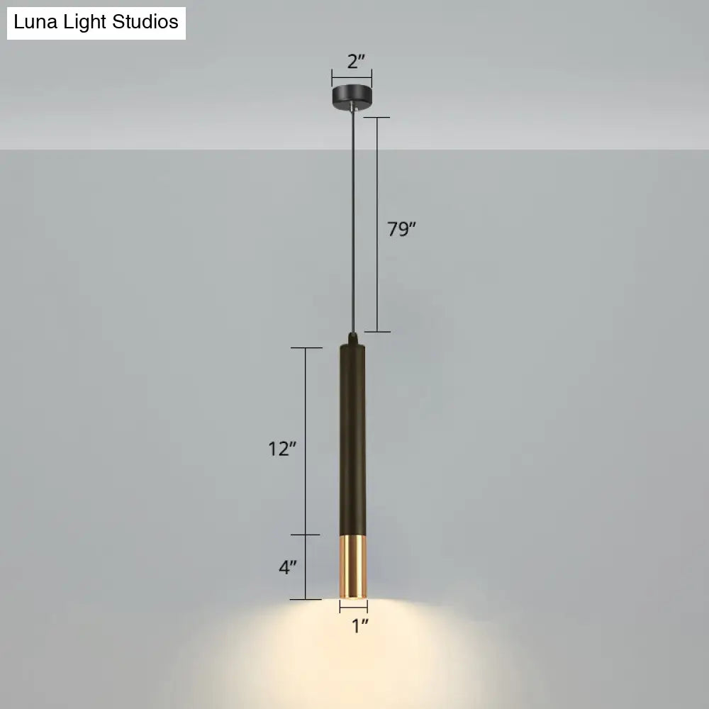 Black Metal Bedside Pendant Light: Simplicity Tube Led Suspension Lamp