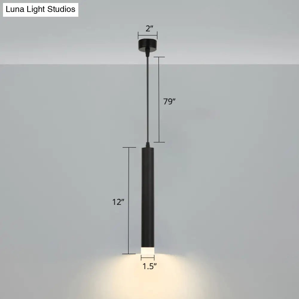 Black Metal Bedside Pendant Light: Simplicity Tube Led Suspension Lamp