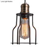 Black Metal Cage Single-Bulb Pendant Light For Warehouse Suspension