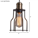 Black Metal Cage Single-Bulb Pendant Light For Warehouse Suspension