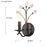 Black Metal Candelabra Wall Sconce With Crystal Accent And 1 Bulb