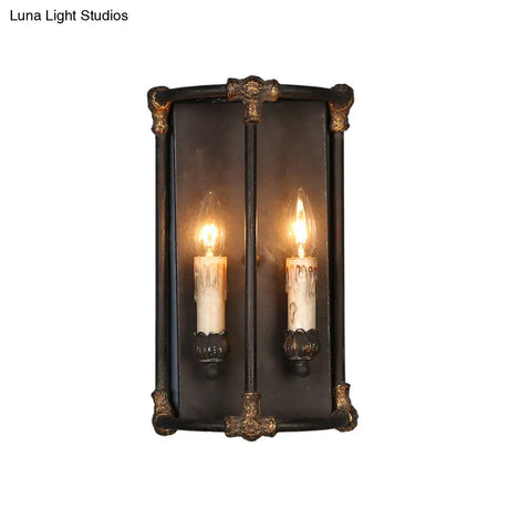 Black Metal Candle Wall Sconce With 2 Heads - Warehouse Style Light Fixture