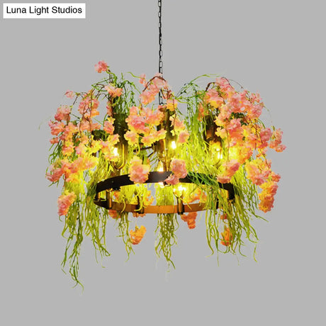 Black Metal Chandelier - Retro Led Flower Pendant Light Fixture (10 Lights) Ideal For Restaurants
