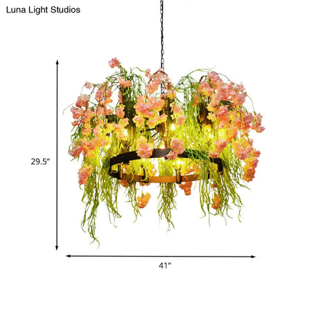 Black Metal Chandelier - Retro Led Flower Pendant Light Fixture (10 Lights) Ideal For Restaurants