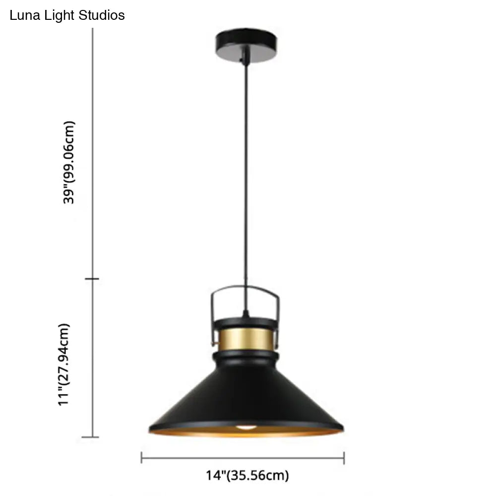 Black Metal Cone Pendant Light - Industrial Style Hanging Lighting