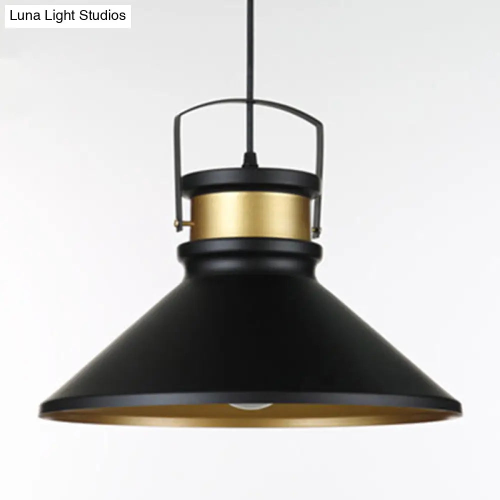 Black Metal Cone Pendant Light - Industrial Style Hanging Lighting