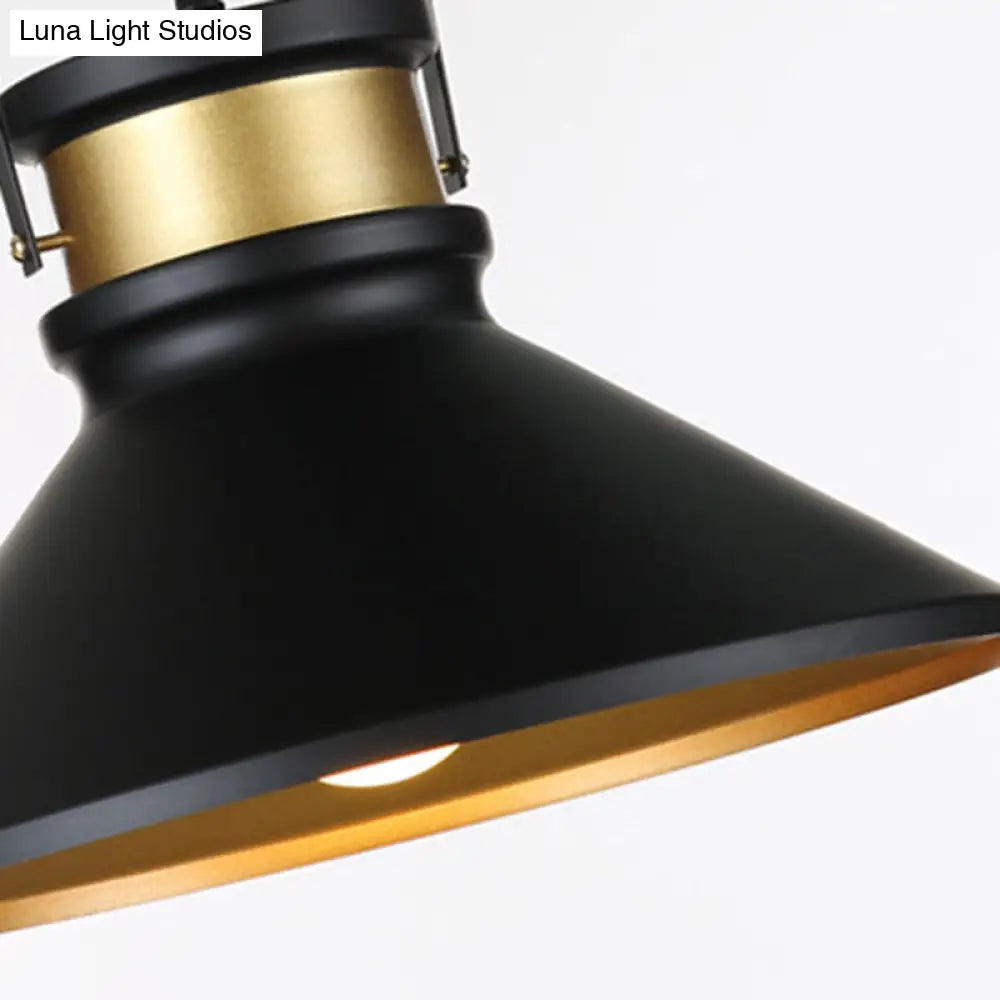Black Metal Cone Pendant Light - Industrial Style Hanging Lighting