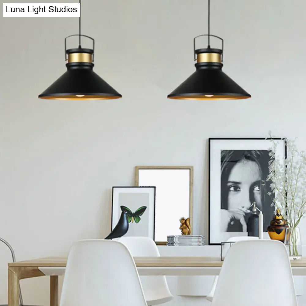 Black Metal Cone Pendant Light - Industrial Style Hanging Lighting