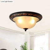 Black Metal Farmhouse Flush Mount Ceiling Lamp With 3 Cream Glass Bowl Shades For Bedroom Lighting