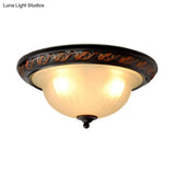 Black Metal Farmhouse Flush Mount Ceiling Lamp With 3 Cream Glass Bowl Shades For Bedroom Lighting