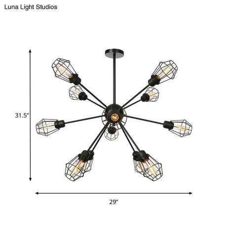 Black Metal Farmhouse Style Pendant Light With Cage Shade