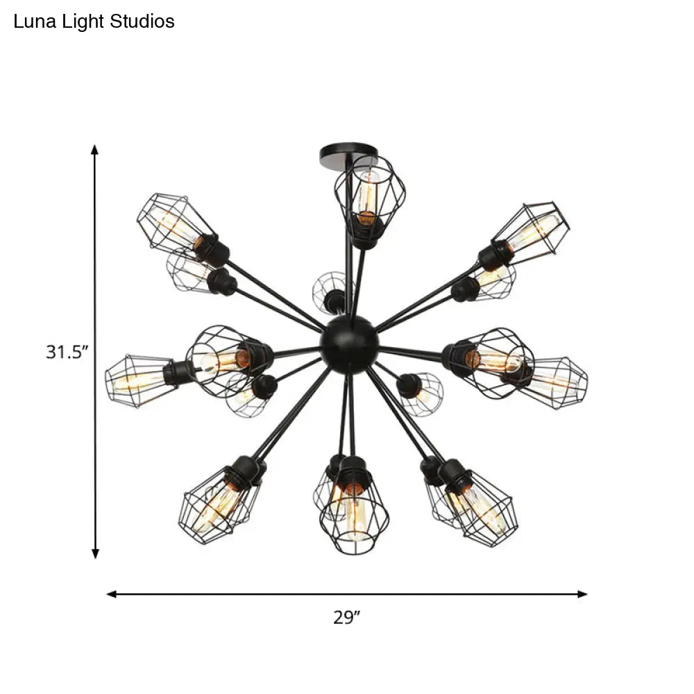 Black Metal Farmhouse Style Pendant Light With Cage Shade