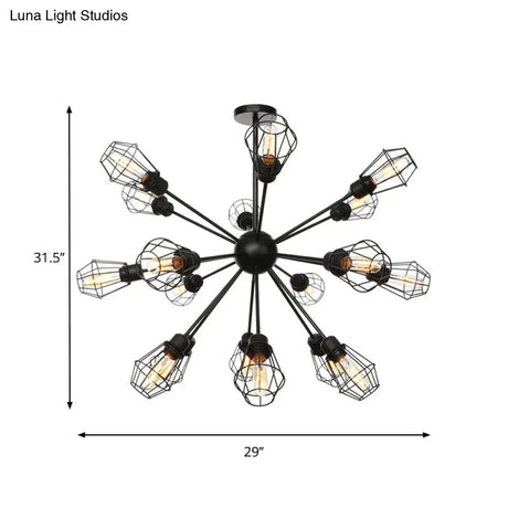 Black Metal Farmhouse Style Pendant Light With Cage Shade