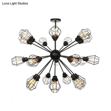 Black Metal Farmhouse Style Pendant Light With Cage Shade