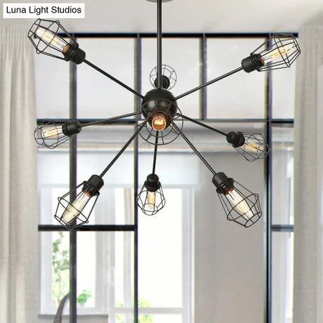 Black Metal Farmhouse Style Pendant Light With Cage Shade