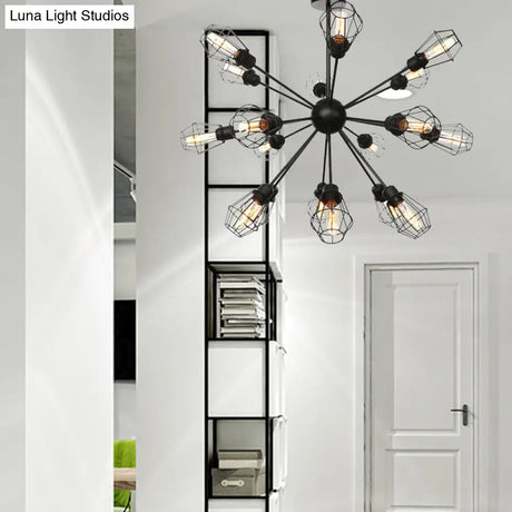 Black Metal Farmhouse Style Pendant Light With Cage Shade