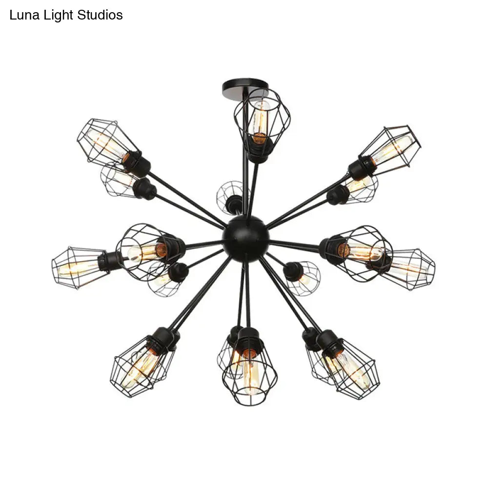 Black Metal Farmhouse Style Pendant Light With Cage Shade