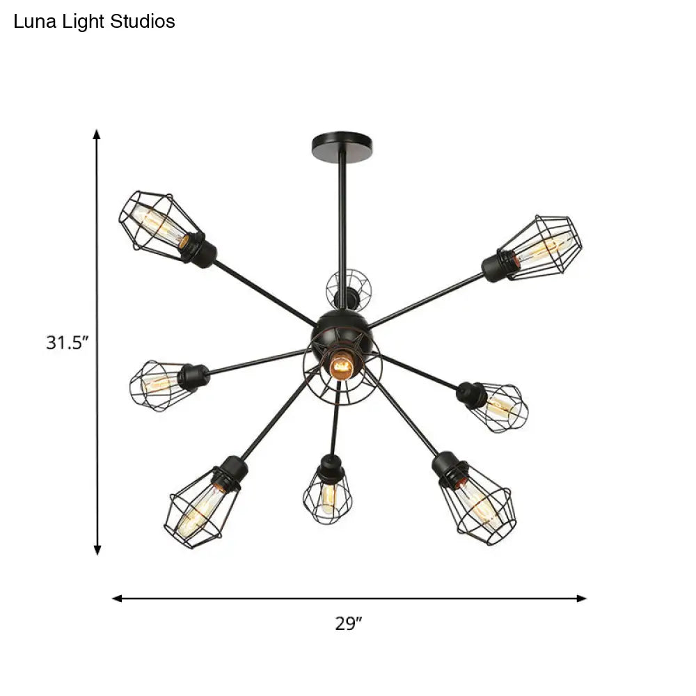 Black Metal Farmhouse Style Pendant Light With Cage Shade
