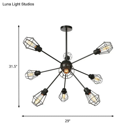 Black Metal Farmhouse Style Pendant Light With Cage Shade
