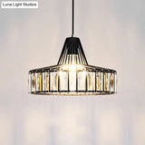 Black Metal Frame Crystal Pendant Light For Dining Room - Modern Ceiling Hanging Fixture