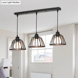 Black Metal Frame Dome Pendant With 3 Light Bulbs For Kitchen Ceiling