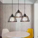 Black Metal Frame Dome Pendant With 3 Light Bulbs For Kitchen Ceiling / Round