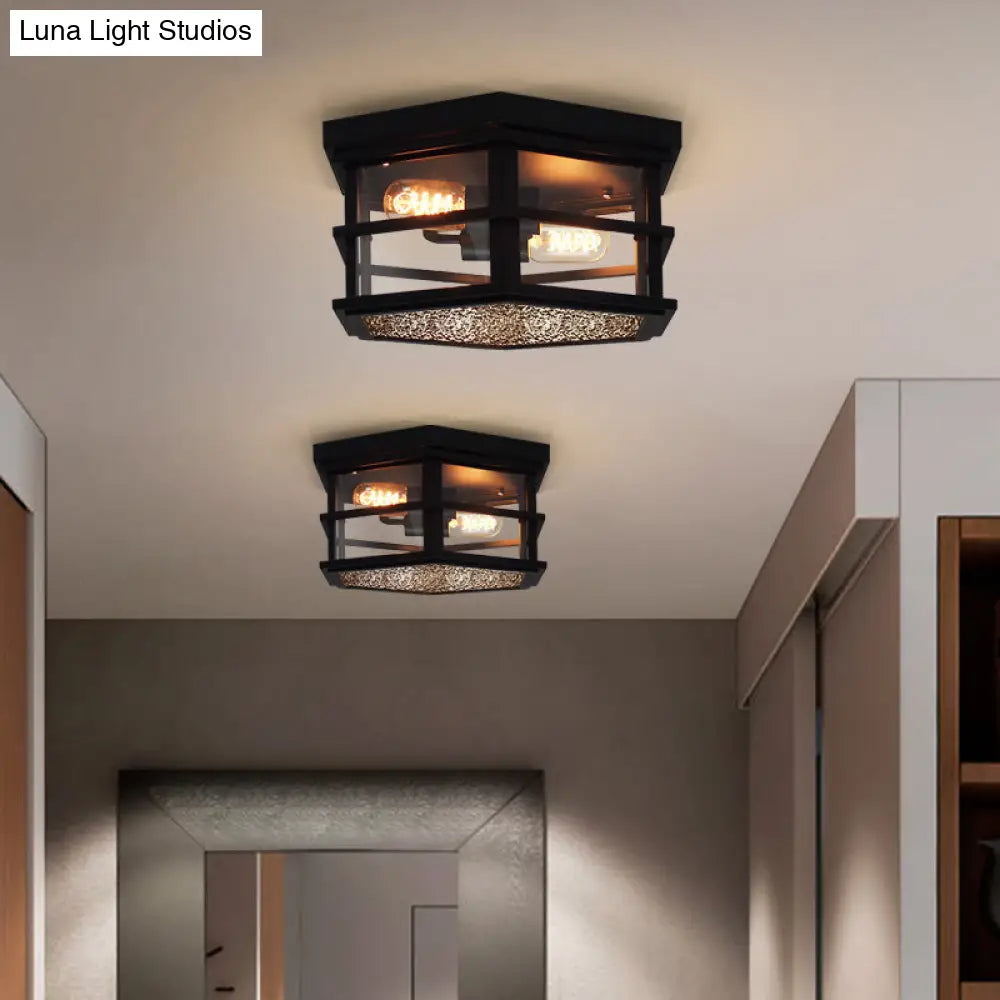 Black Metal Hexagon Flush Mount Ceiling Light With Frosted Glass Diffuser - 2/3 Lights 14’/17’