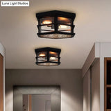 Black Metal Hexagon Flush Mount Ceiling Light With Frosted Glass Diffuser - 2/3 Lights 14’/17’