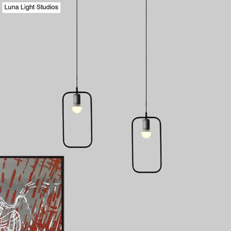 Black Metal Industrial Pendant Light With Frame Shade For Dining Room - 1 Head Ceiling Lighting